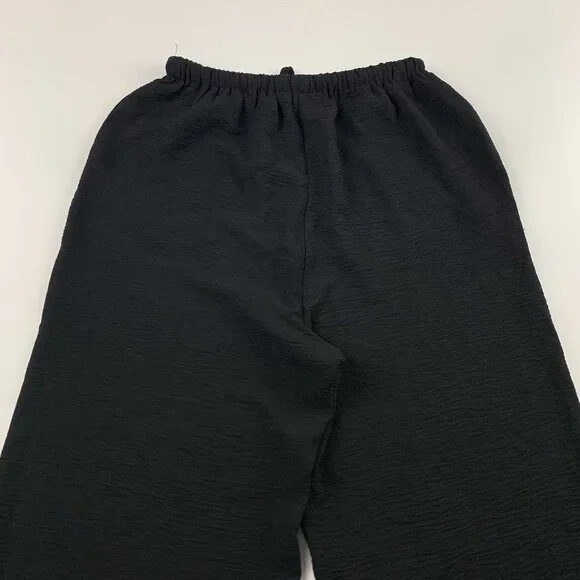 Solai Black Textured Crepe Pull On Wide Leg Pant M - Picture 7 of 7